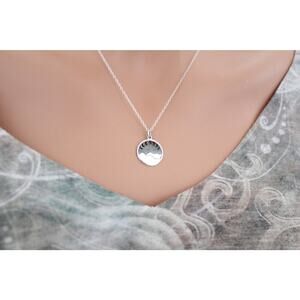 Sterling Silver Sterling Silver Mountain Charm with Moon Phase Cutouts Necklace